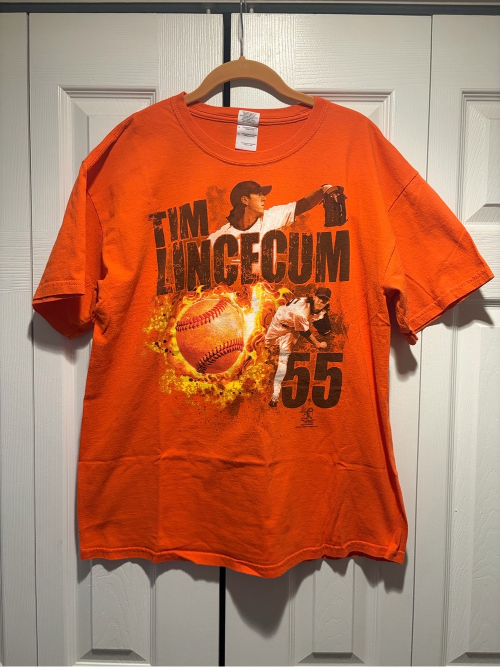 Vintage Orange Tim Lincecum #55 Baseball Graphic Tee Size L